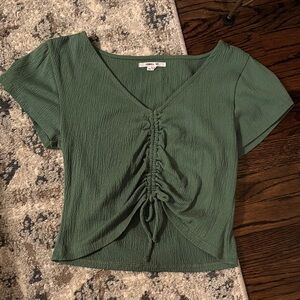 Green Ruched V-Neck Top